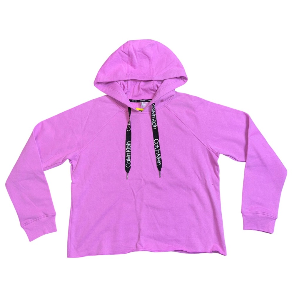 Calvin Klein Women's Pink Cropped Hoodie Sweatshirt Medium CJMT8785